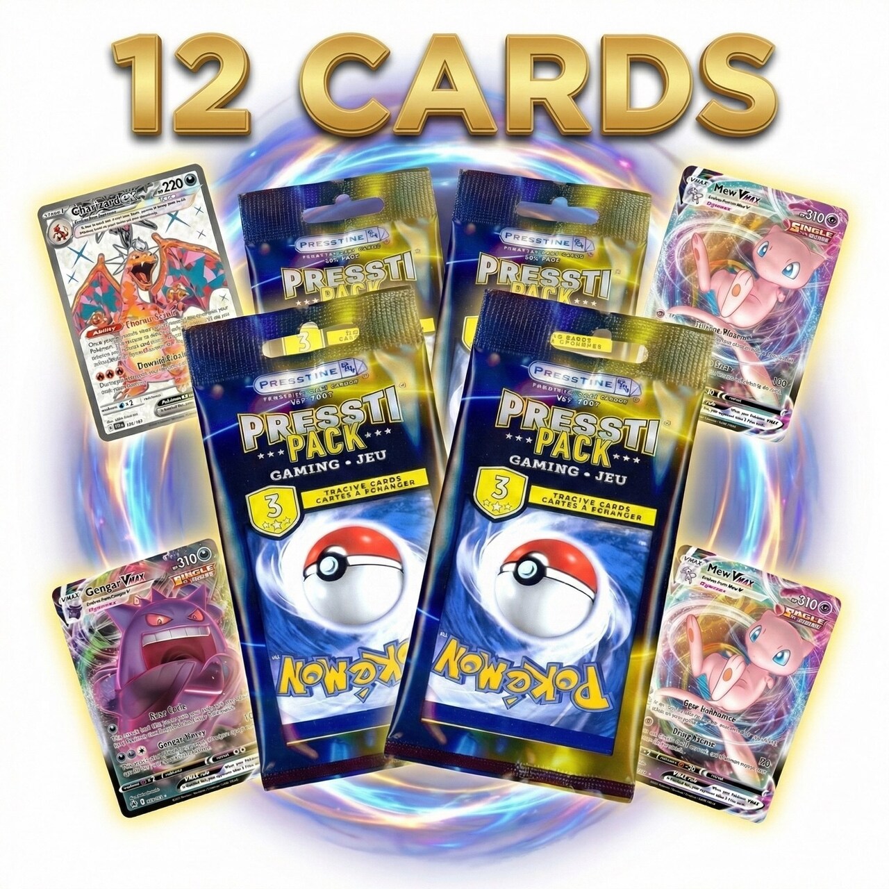 4-Pack Presstine Pokemon Presstipack 3-Card Packs - 12 Cards Total